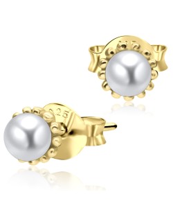 Gold Plate Pearl Ball Stud Earring STS-3368-GP